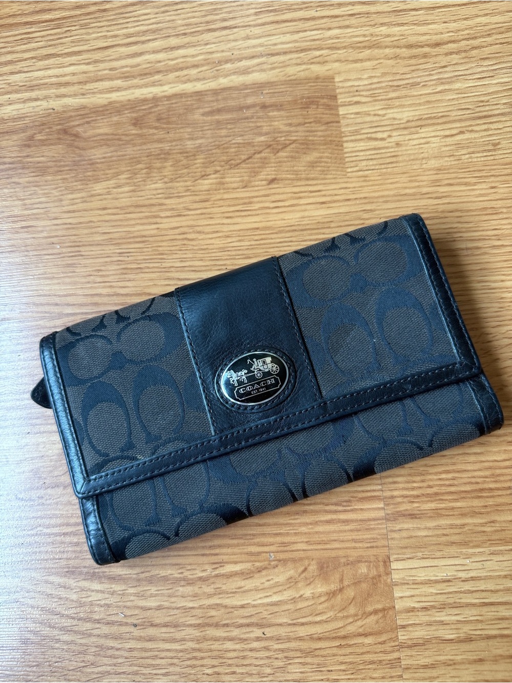 Coach Brown and Black Signature Continental Wallet